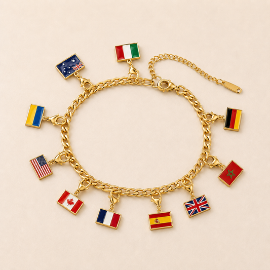 Bijou voyage souvenir Travelory avec charms drapeaux 