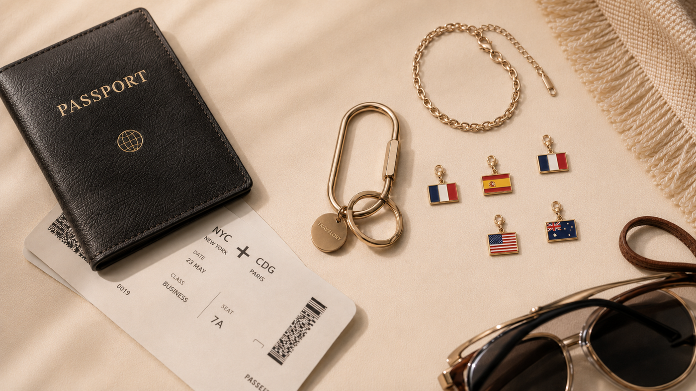 Porte-clés voyage premium Travelory avec charm drapeau